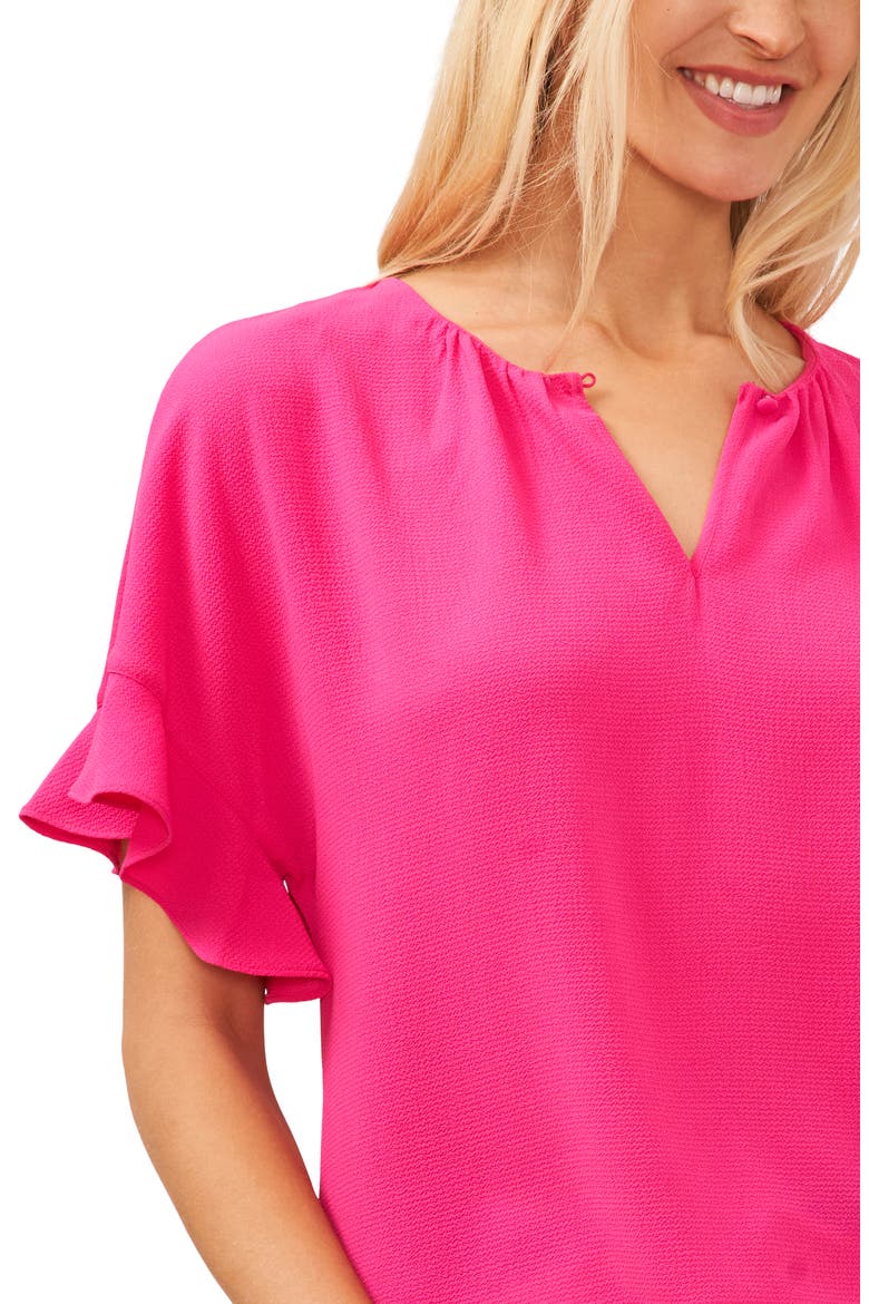 Ruffle Sleeve Crepe Blouse, Alternate, color, BRIGHT ROSE