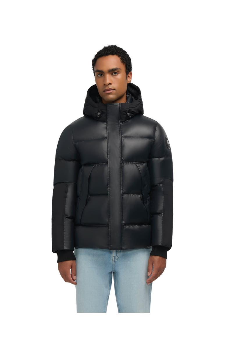 Nuray Mixed Media Color Block Puffer with Fixed Hood, Main, color, Black