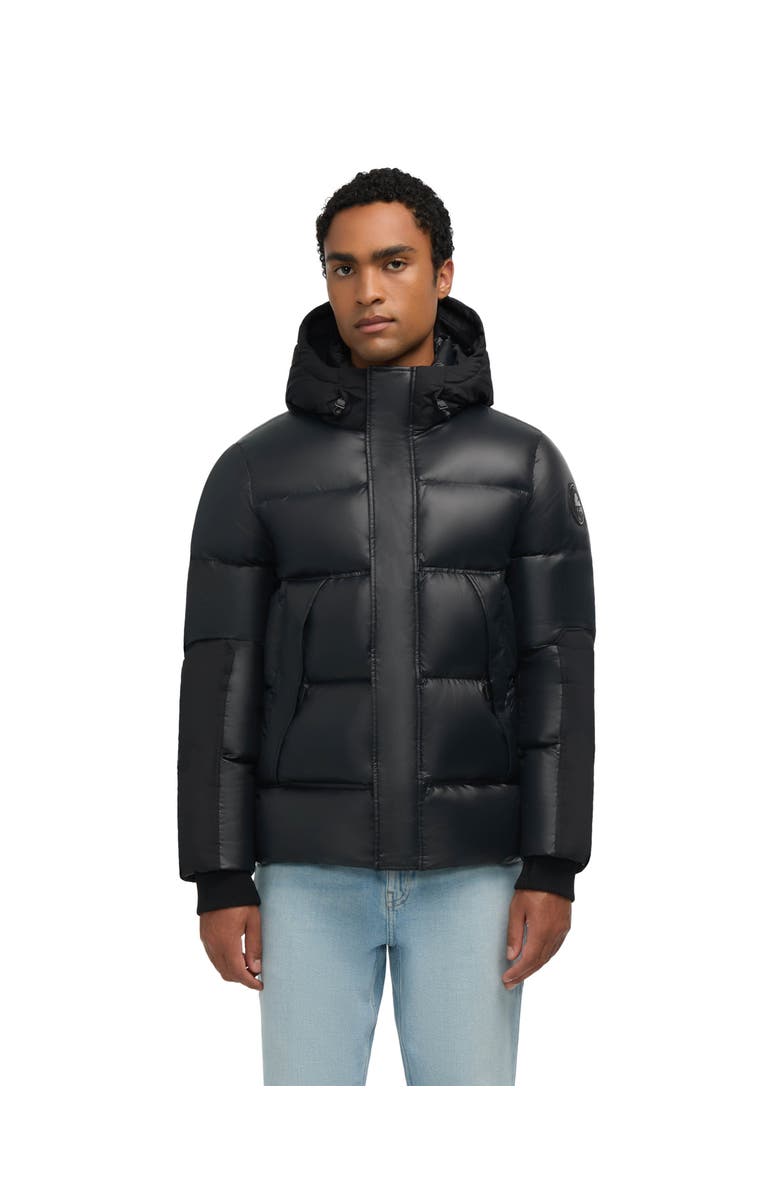 Pajar Nuray Mixed Media Color Block Puffer with Fixed Hood, Main, color, Black