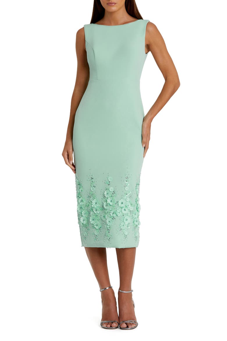 Crepe Sleeveless Floral Beaded Midi Dress, Main, color, Sage