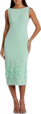 Mac Duggal Crepe Sleeveless Midi Dress With Flower Beading