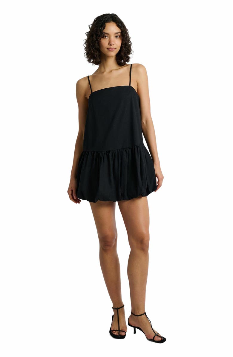 Onia Air Linen Bubble Mini Dress, Main, color, Black