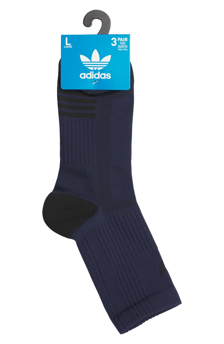 adidas Assorted 3-Pack Tech Performance High Quarter Socks, Alternate, color, Night Indigo