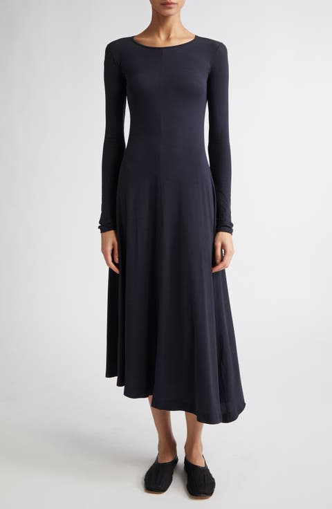 Jo Long Sleeve Stretch Silk Crepe Jersey Asymmetric Dress