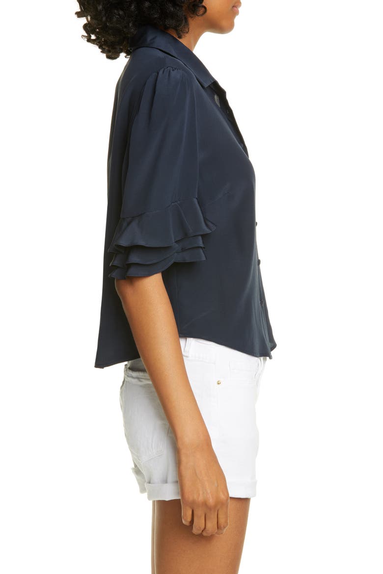 Ruffle Sleeve Silk Top, Alternate, color, DARK NAVY