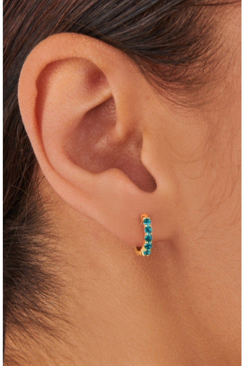 Birthstone Huggies, Alternate, color, Blue Topaz / December