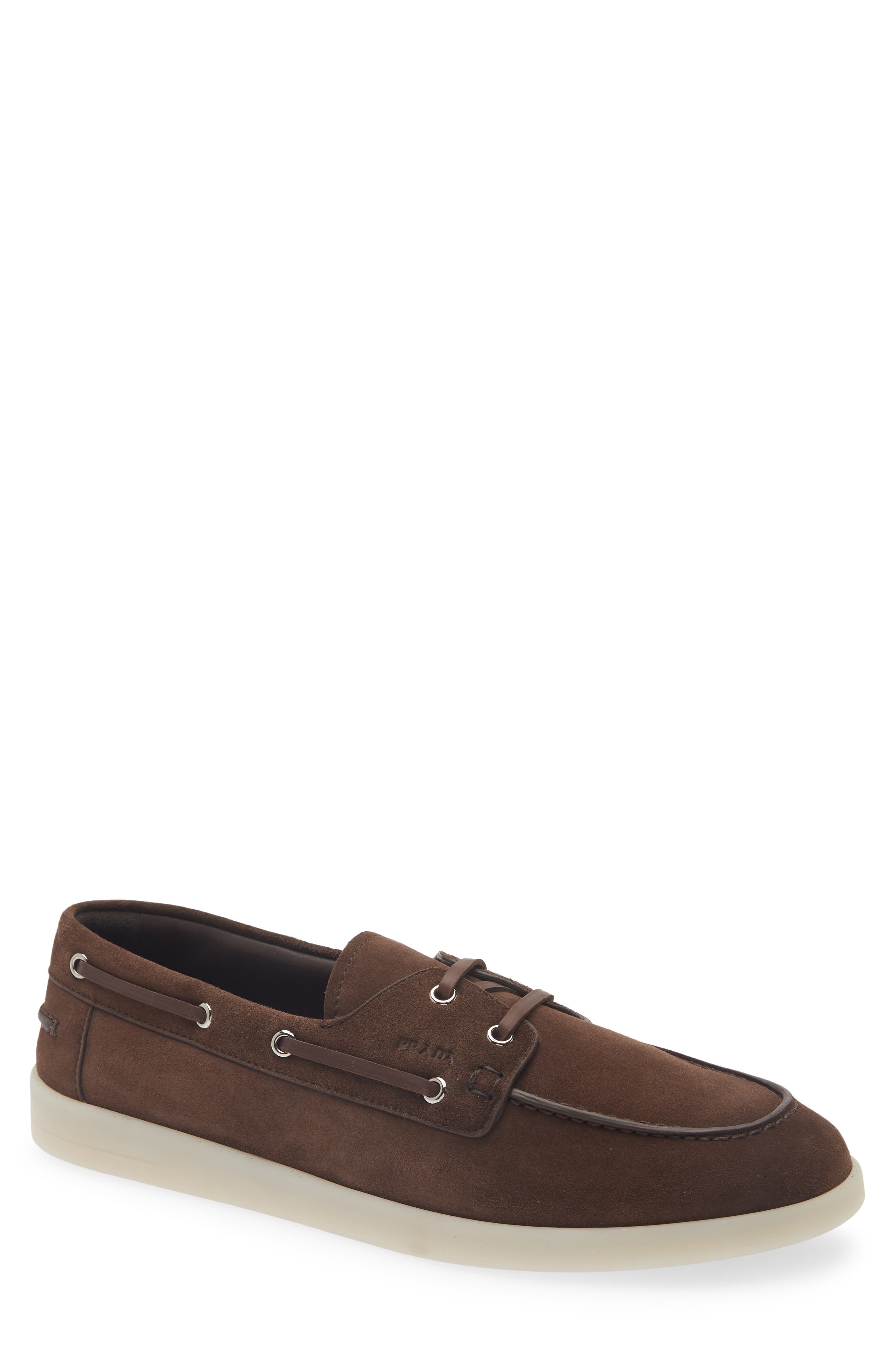 Prada St. Tropez Boat Shoe, Main, color, Moro