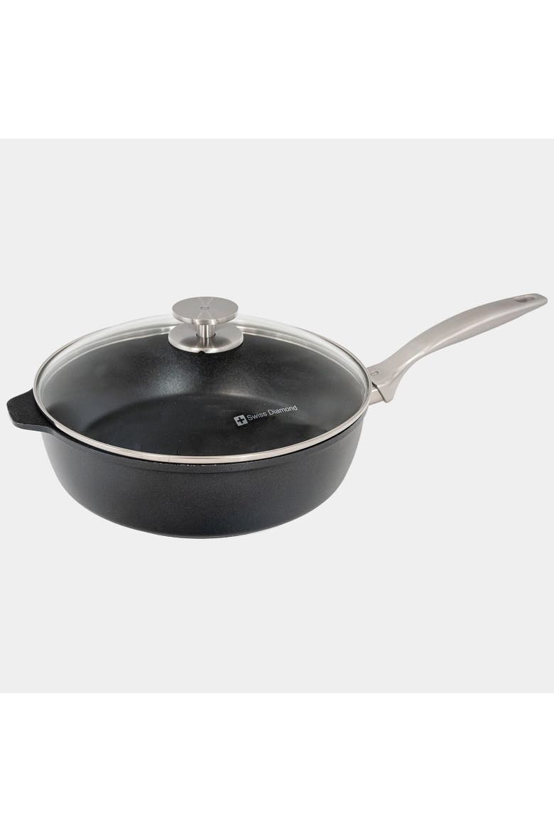 CHD Nonstick Saute Pan with Glass Lid, 3.8 qt, Main, color, Black