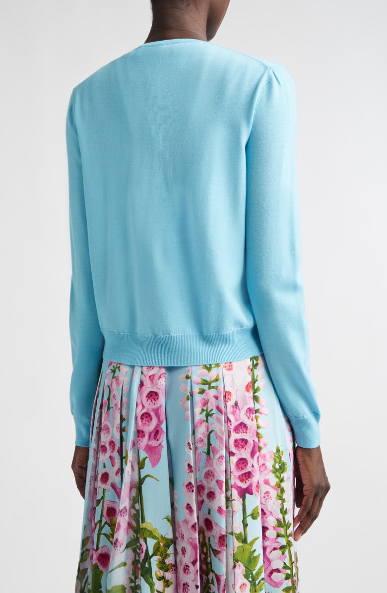 Oscar de la Renta Foxglove Embroidered Virgin Wool Cardigan, Alternate, color, Lilac/ Sky