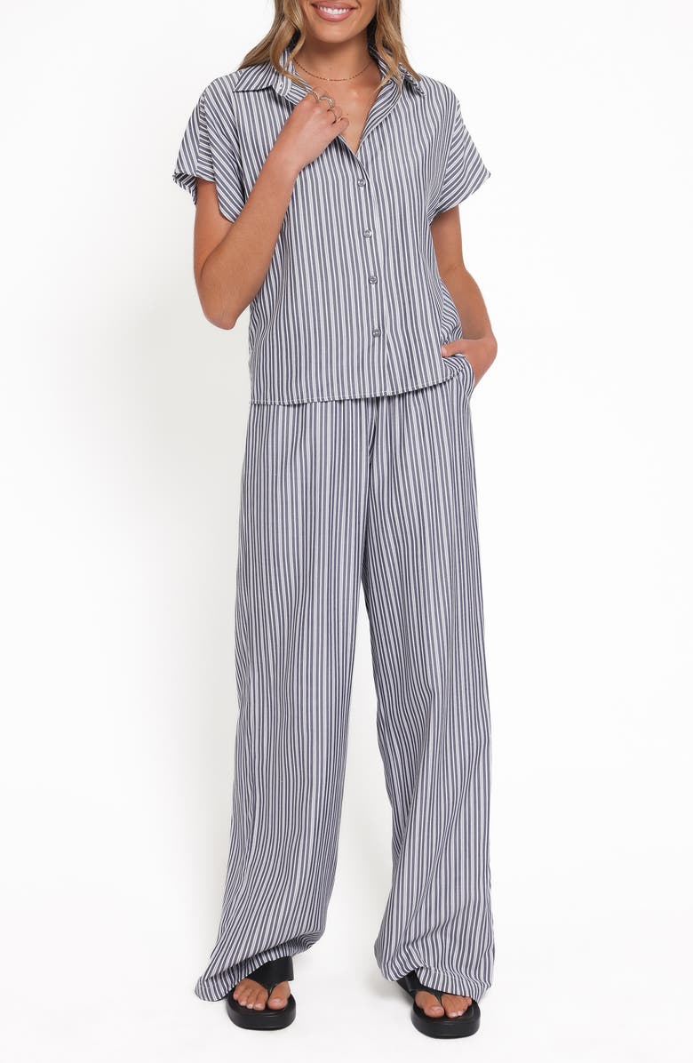 Petal & Pup Melanie Shirt & Pants Set, Main, color, Charcoal Stripe