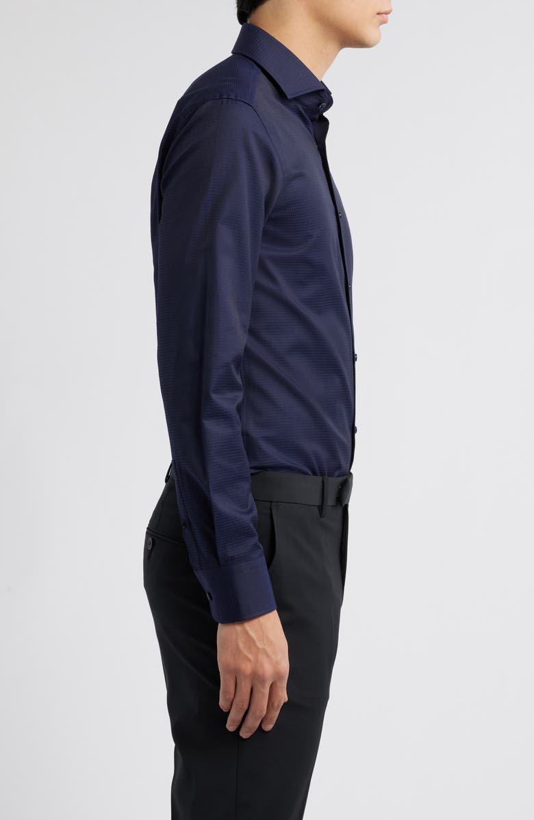 BOSS Hank Slim Fit Solid Blue Cotton Twill Dress Shirt, Alternate, color, Dark Blue