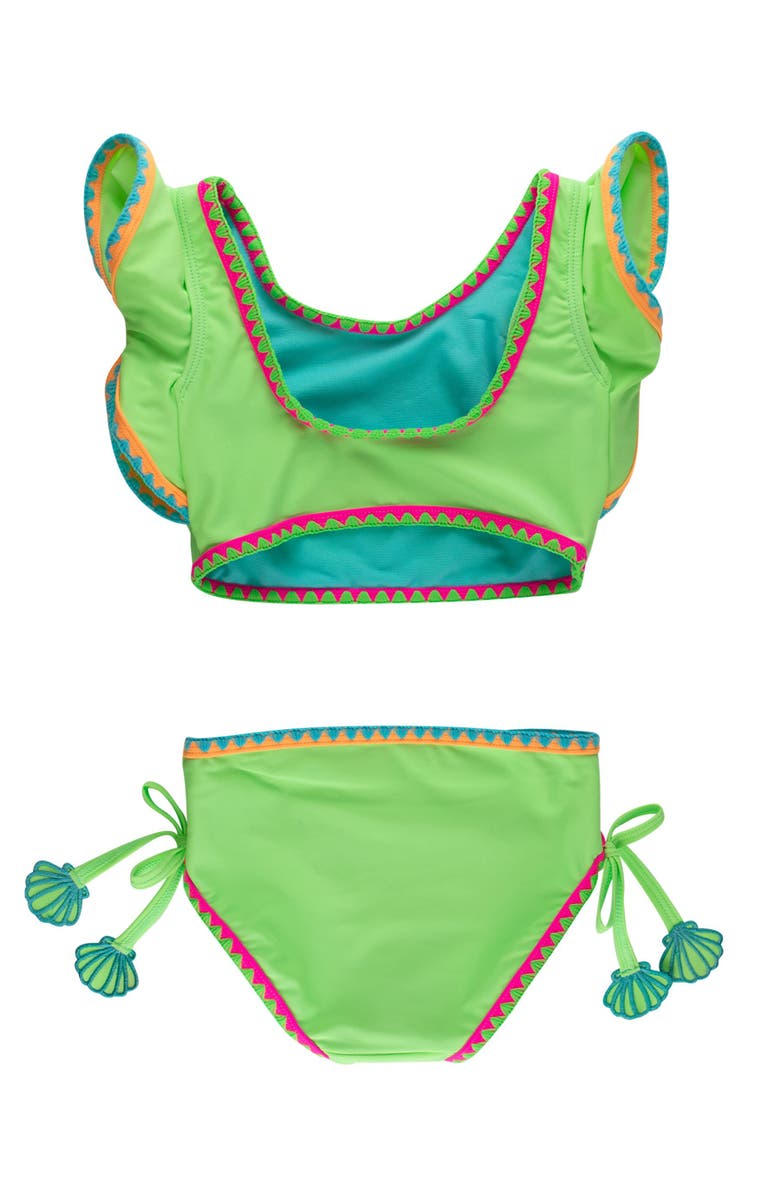 RuffleButts UPF50+ Crochet Detail Butterfly Tankini 2-Piece Swimsuit, Alternate, color, Neon Honeydew