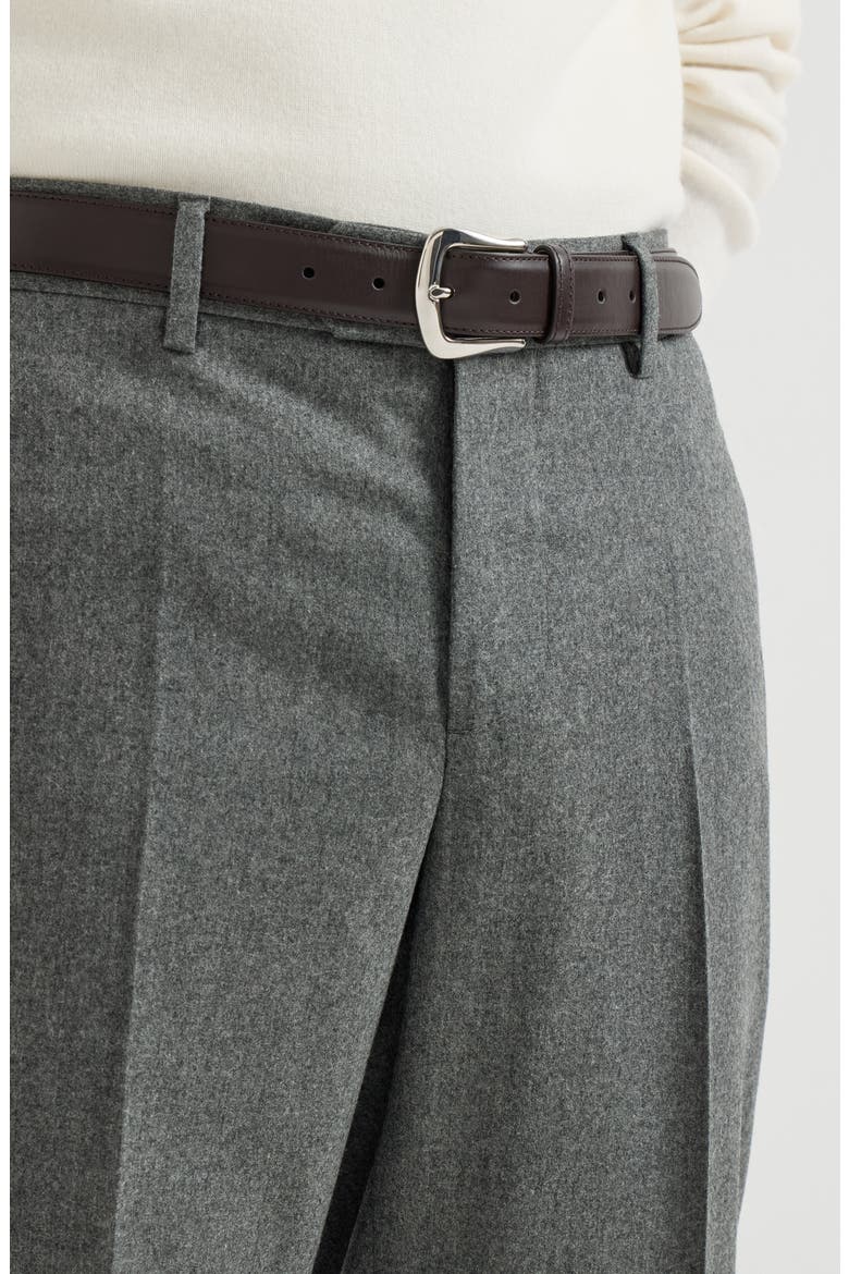 Virgin wool flannel Italian fit trousers, Alternate, color, Medium Grey