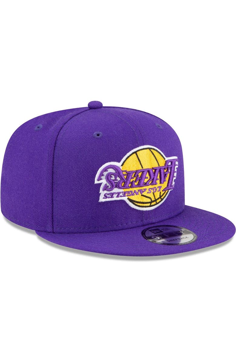 New Era Men's New Era Purple Los Angeles Lakers Upside Down Logo 9FIFTY Snapback Hat, Alternate, color,