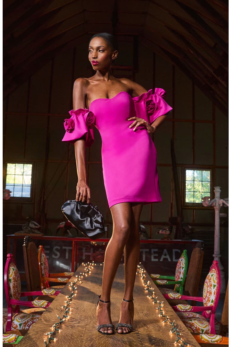 Rosette Off the Shoulder Cocktail Minidress, Alternate, color, MAGENTA