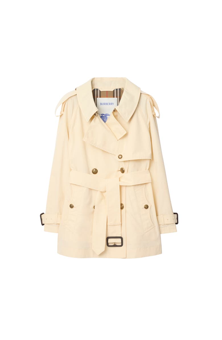 Burberry Short Lightweight Cotton Fitzrovia Trench Coat, Alternate, color, Ceramic White