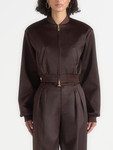 Monique Satin Wide Shoulder Bomber Jacket
