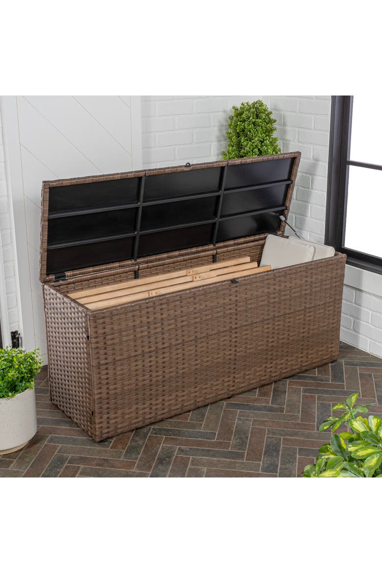 Nino Modern Minimalist Outdoor Faux Wicker Deck and Patio Storage Box, Alternate, color, Brown