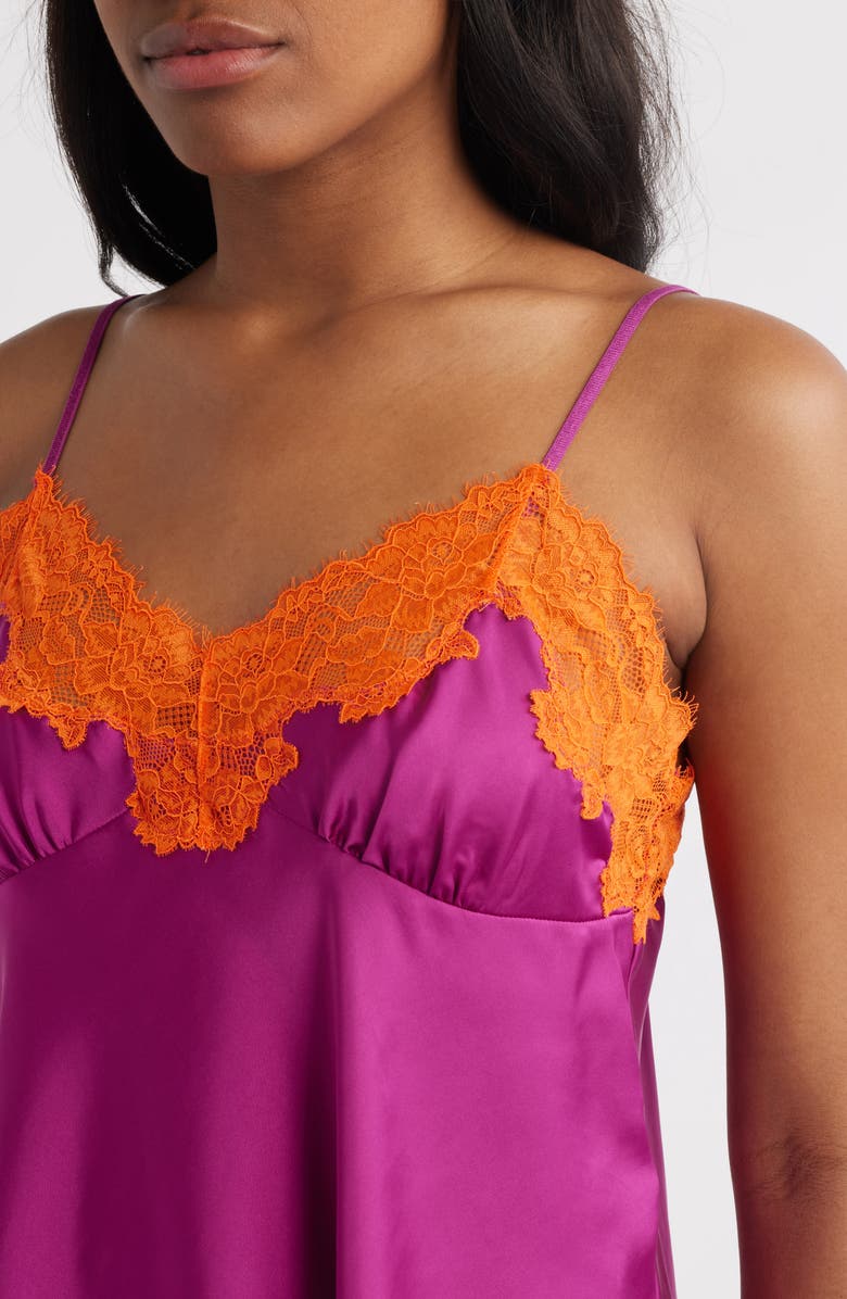 Open Edit Lace Trim Satin Short Pajamas, Alternate, color, Pink Wild Aster