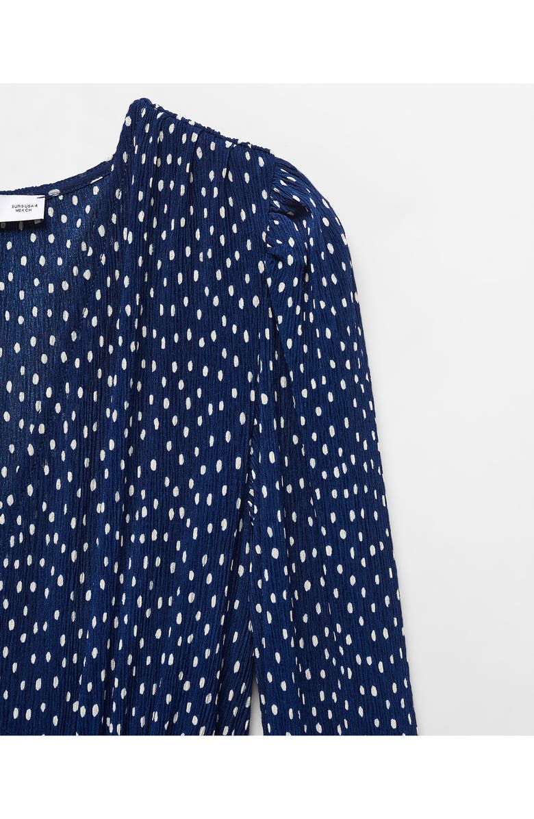 MANGO Polka Dot Long Sleeve Midi Dress, Alternate, color, Blue