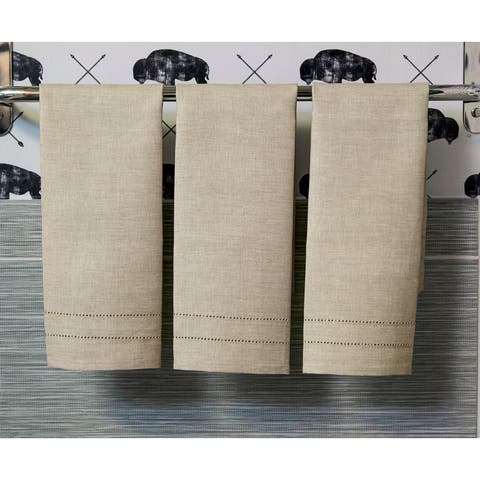 Linen Hand Towels Set of 3, 14 x 24 Inch for Dining Table, Holiday and Everyday Table Decor - Bath