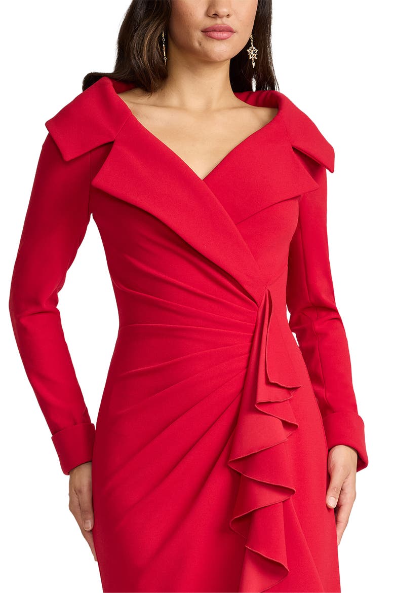 Cascade Ruffle Long Sleeve Gown, Alternate, color, RED ROCK