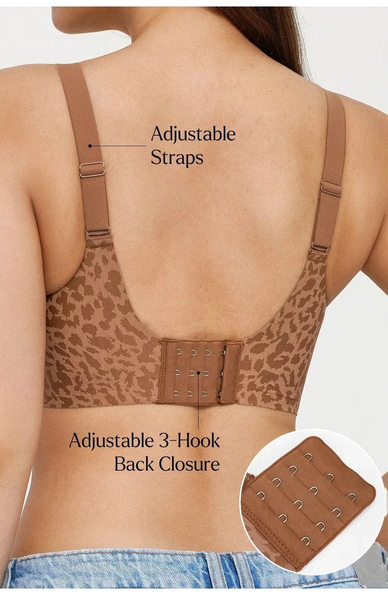 Popilush Seamless Wireless Jelly Leopard Contour Minimizer Support Bra, Alternate, color, Caramel