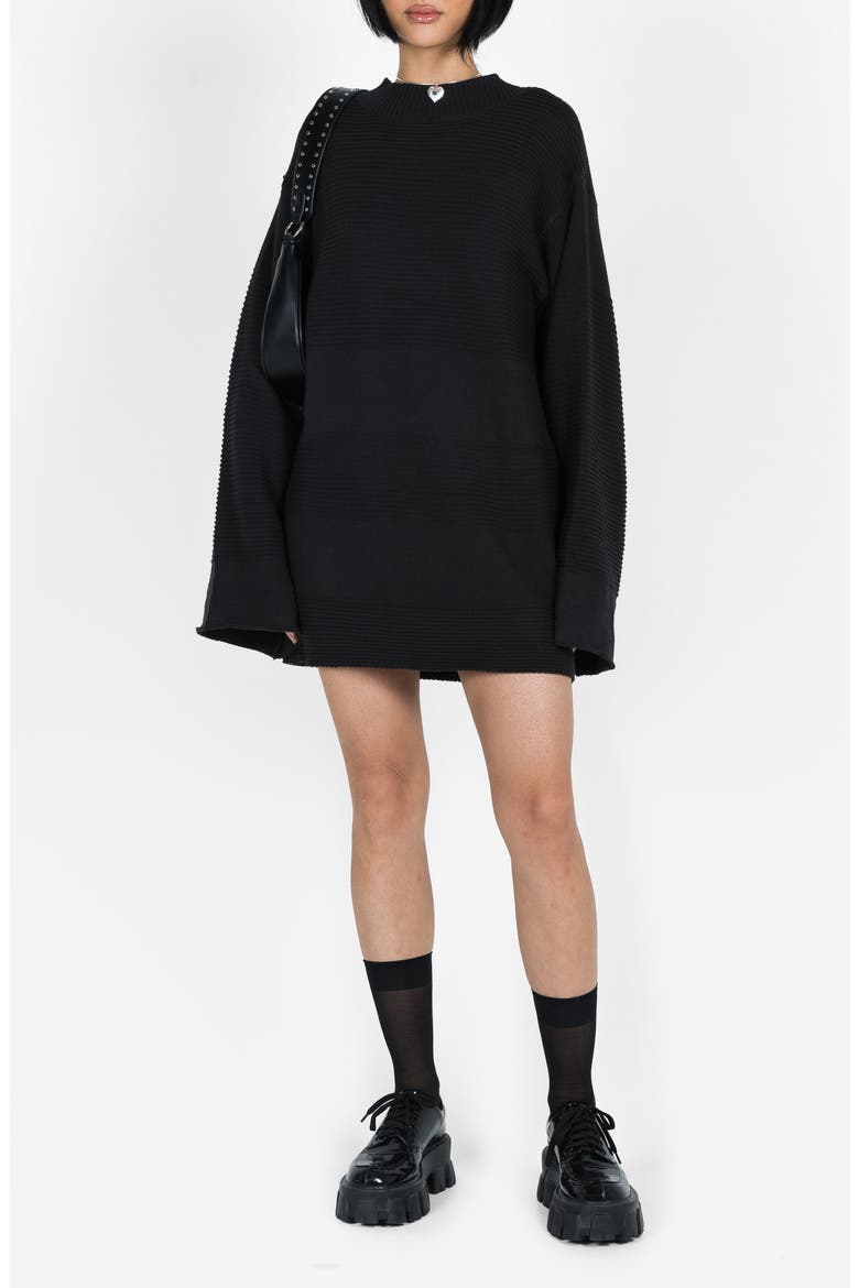 Cheyenne Ottoman Stitch Long Sleeve Sweater Minidress, Main, color, BLACK