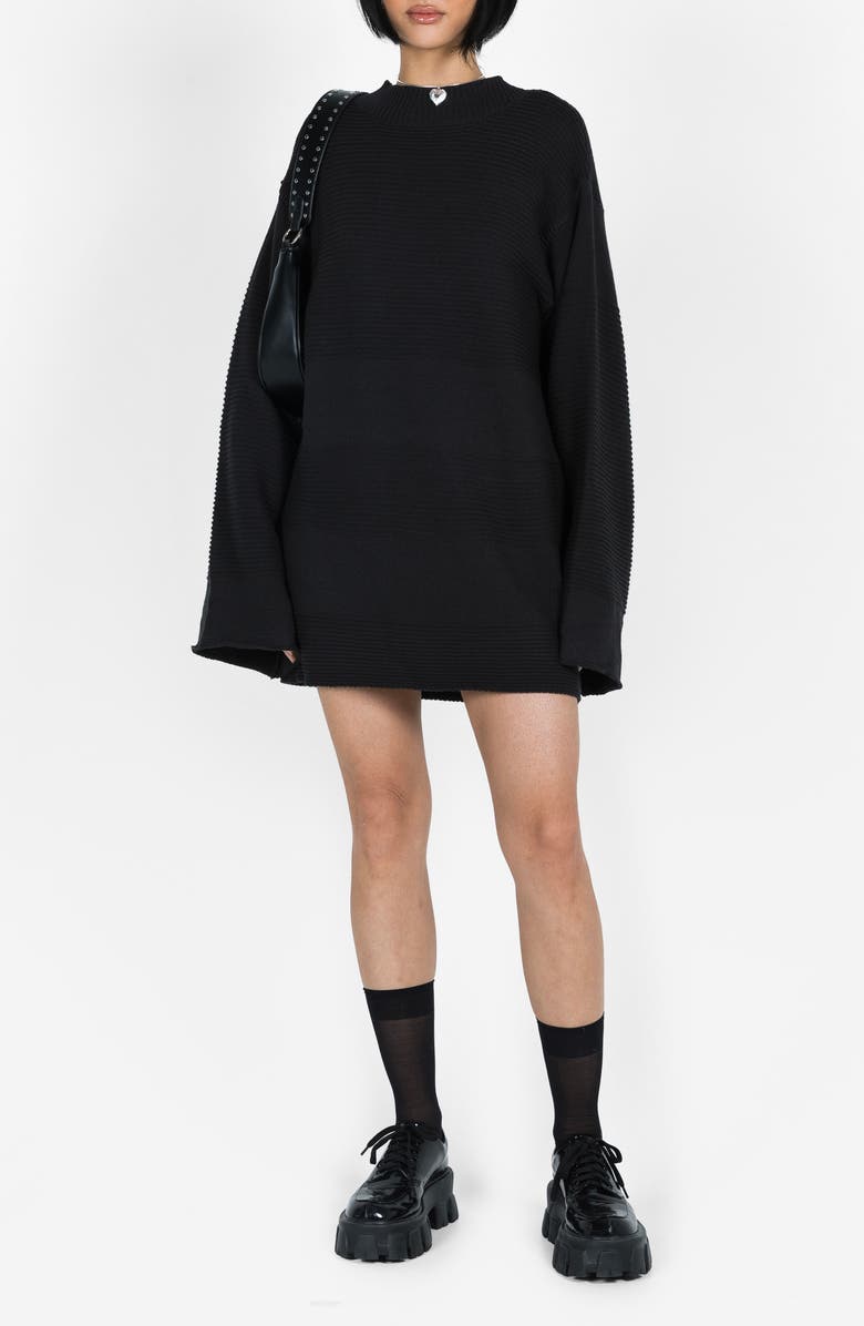 Princess Polly Cheyenne Ottoman Stitch Long Sleeve Sweater Minidress, Main, color, Black