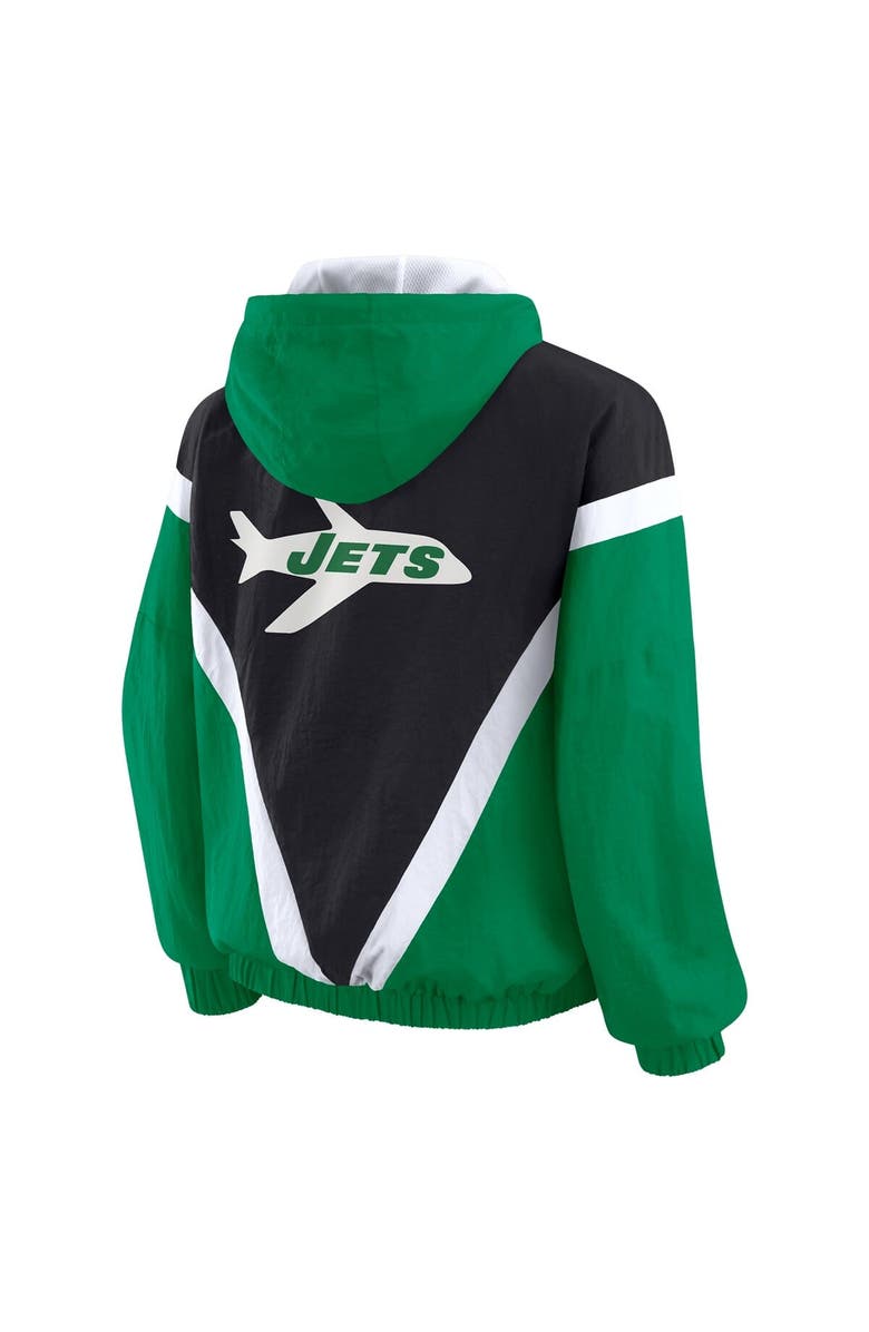 WEAR by Erin Andrews Women's WEAR by Erin Andrews Kelly Green/Black New York Jets Retro Crinkle Full-Zip Hoodie Windbreaker, Alternate, color, Kelly Green