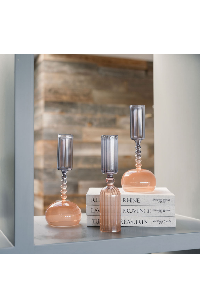 CG Hunter Etched Borosilicate Glass Bud Vases in Smoke, Alternate, color, Smoke