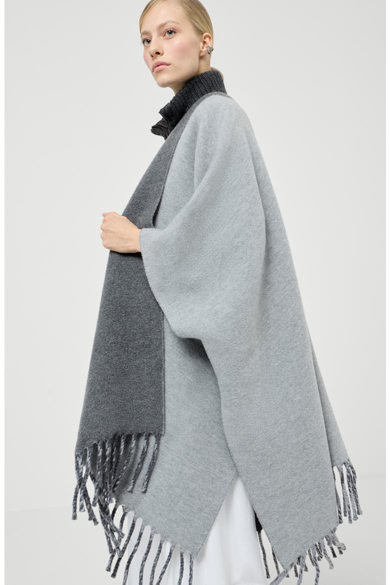 Wool and cashmere double knit poncho, Alternate, color, Medium Grey