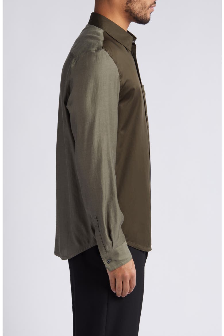 Relaxed Fit Colorblock Cotton Button-Up Shirt, Alternate, color, KHAKI GREEN