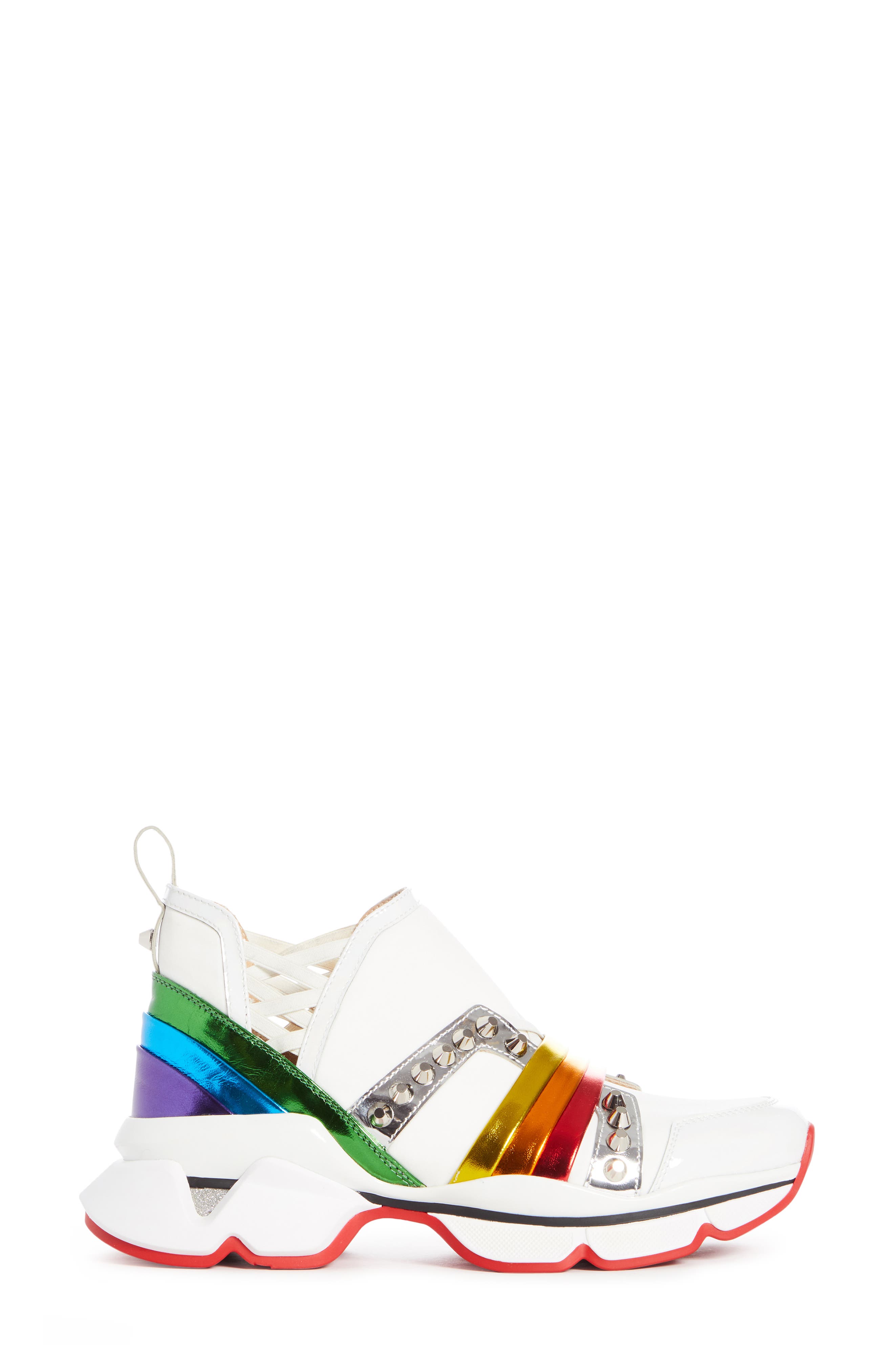 Christian Louboutin 123 Run Studded Rainbow Slip-On Sneaker, Alternate, color, 
