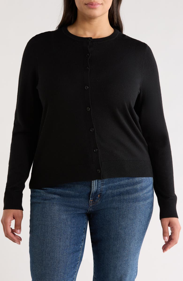 Caslon<sup>®</sup> Crewneck Wool Blend Cardigan, Alternate, color, Black