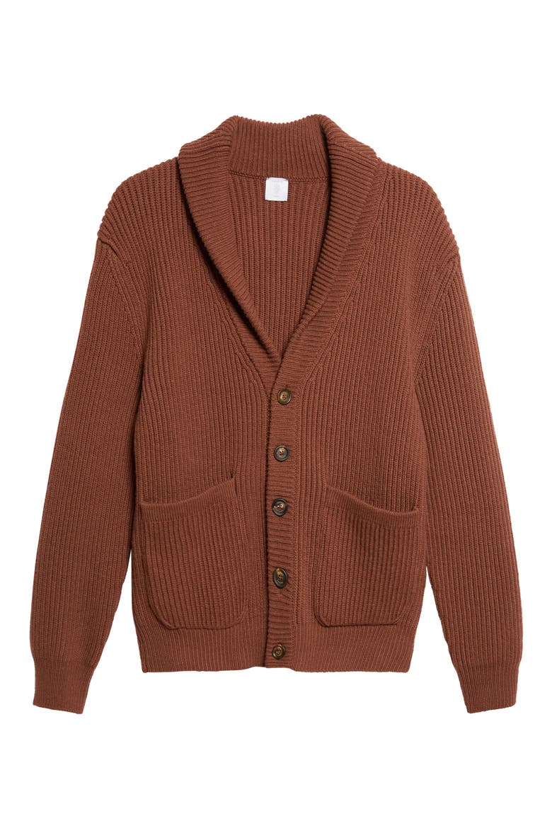 Rib Shawl Collar Wool Cardigan, Main, color, AMBER