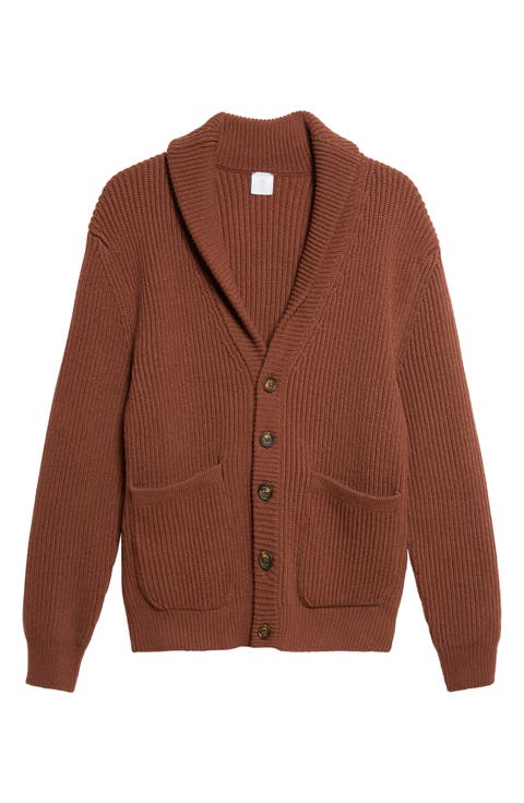 Rib Shawl Collar Wool Cardigan