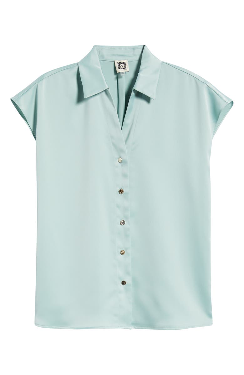 Anne Klein Crepe Button-Up Top, Alternate, color, Soft Aloe