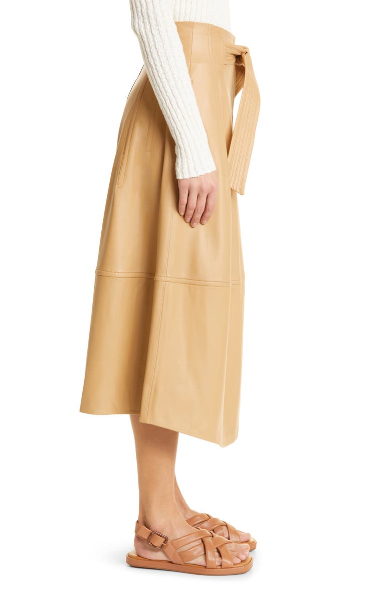 Vince Topstitch Belted Leather Skirt, Alternate, color, 