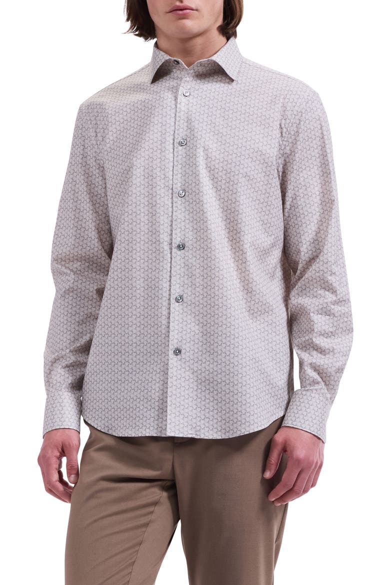 Alvin Shaped Fit Geo Print Button-Up Shirt, Main, color, SAND