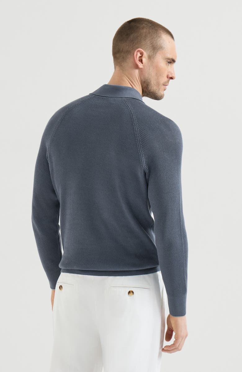 Brunello Cucinelli English Rib knit polo, Alternate, color, Lignite Grey