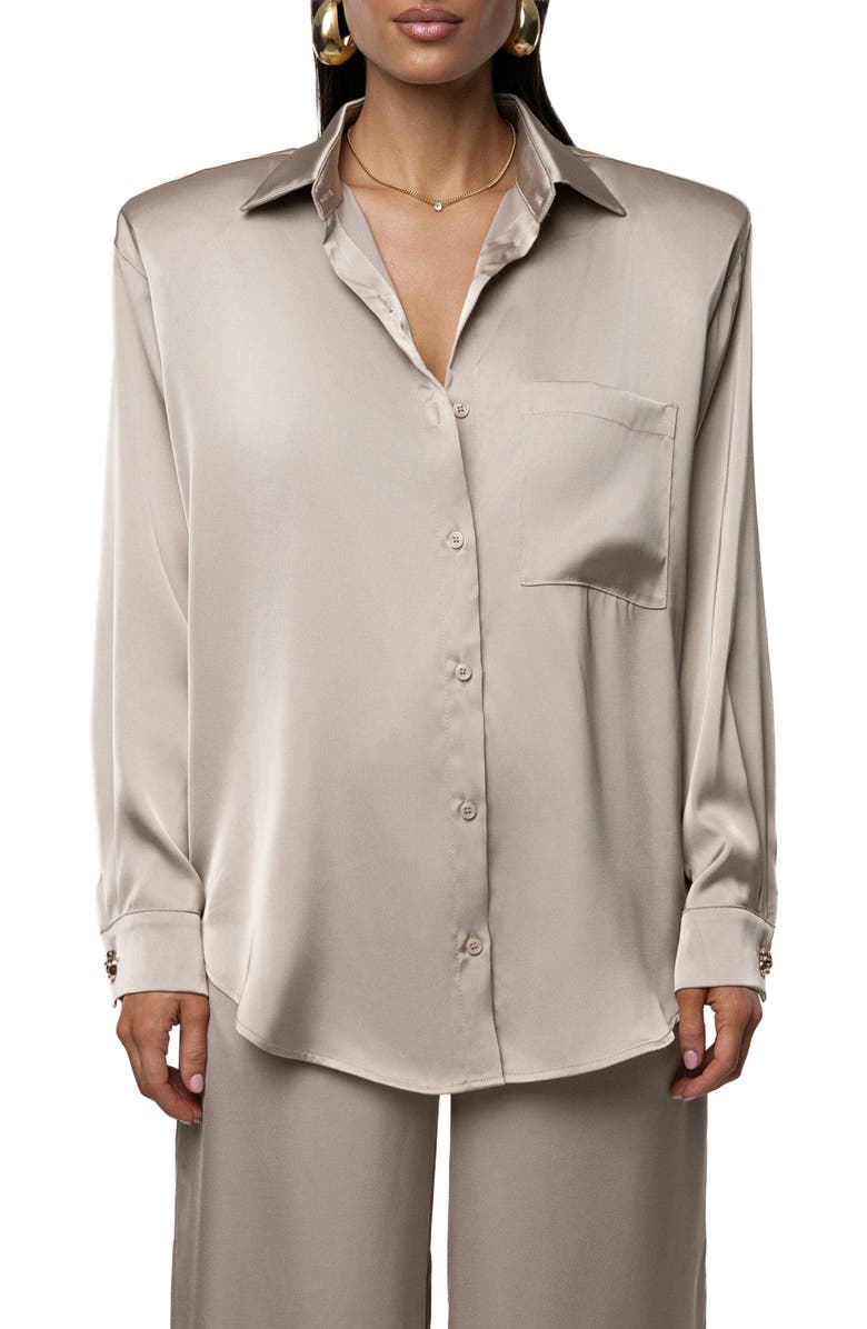 JLUXLABEL Island Ease Satin Shirt, Main, color, Beige