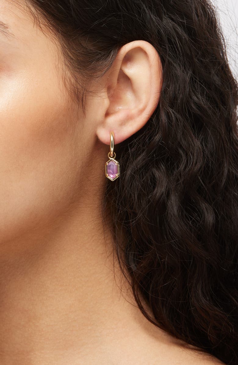 Kendra Scott Hallie Drop Hoop Earrings, Alternate, color, Gold Purple Watercolor