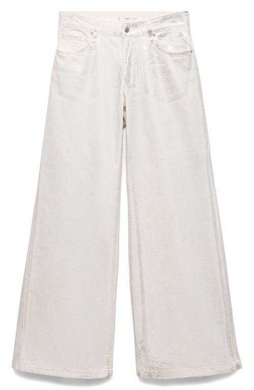 Mango Metallic Finish Wide Leg Jeans In White