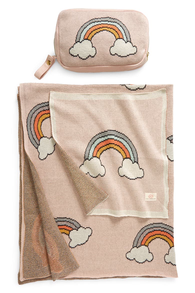 Rainbow Organic Cotton Baby Blanket & Travel Pouch Set, Main, color, PINK
