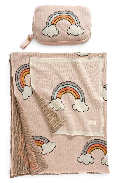 Rainbow Organic Cotton Baby Blanket & Travel Pouch Set