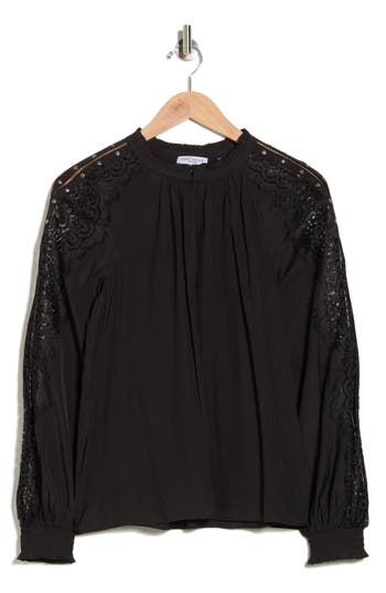 Ramy Brook Agatha Lace Trim Top In Black