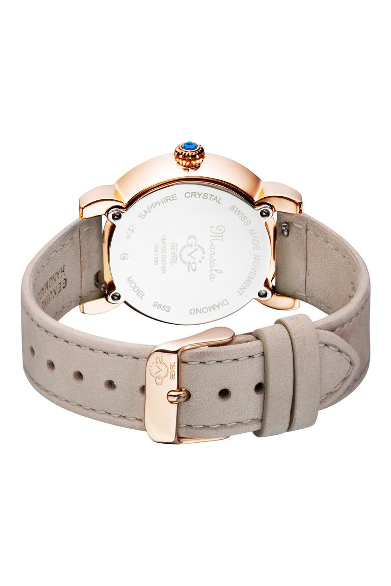 Marsala Tortoise Pattern Mother-of-Pearl Dial Diamond Suede Strap Watch, 36mm - 0.045 ctw., Alternate, color, BEIGE