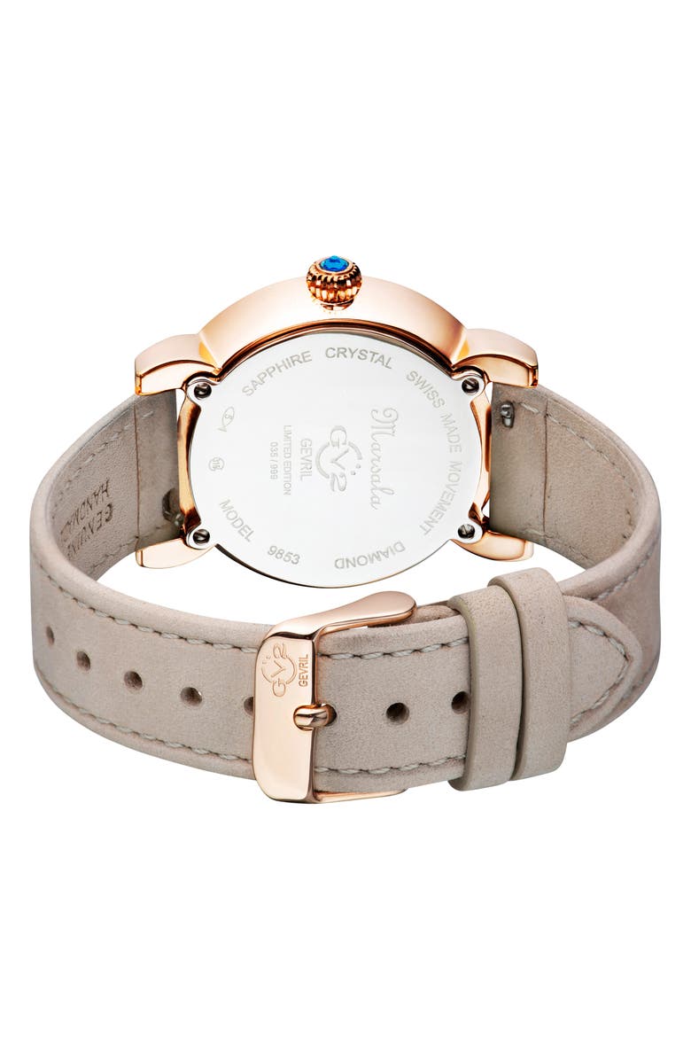 GV2 Marsala Tortoise Pattern Mother-of-Pearl Dial Diamond Suede Strap Watch, 36mm - 0.045 ctw., Alternate, color, Beige