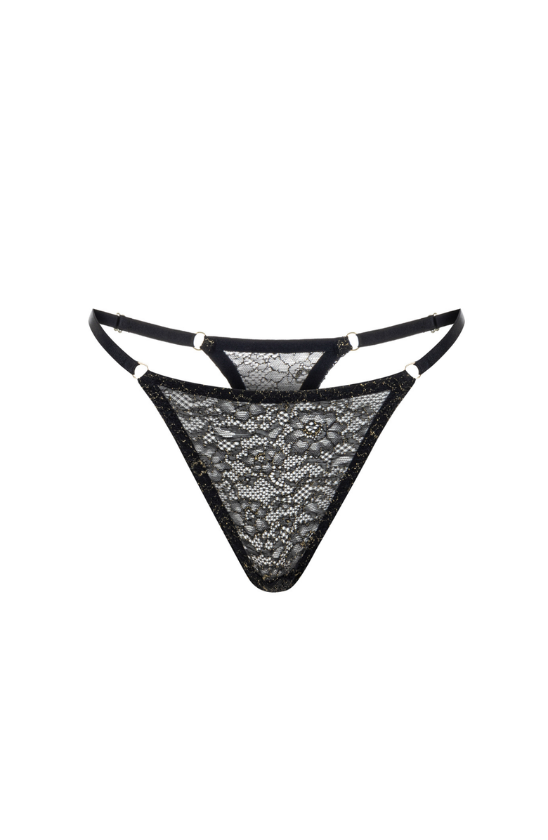 Mers Silk Shiny Lace Thong with Adjustable Straps, Main, color, Black